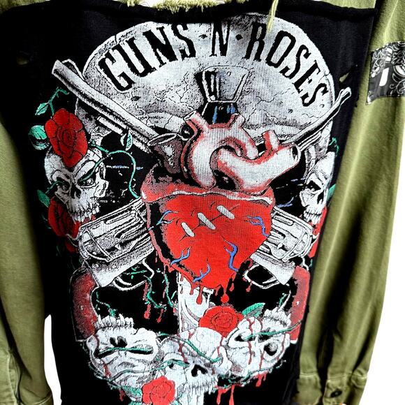 Zara Guns N' Roses Military Style Button up Shirt Distressed Size S Long Sleeves - Picture 3 of 8